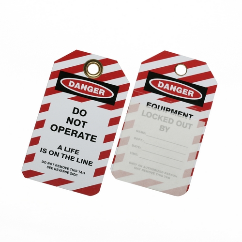 Selflaminating lockout safety tags protect critical safety messages in