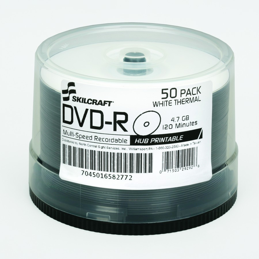 SKILCRAFT White Laser Printable DVDRs allow you to print directly on